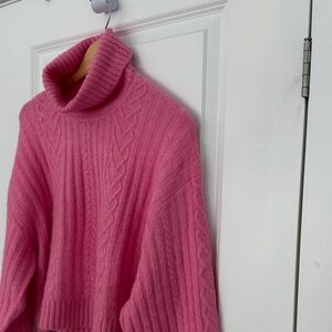 Divided Vibrant Pink Cable Knit Turtleneck Sweater